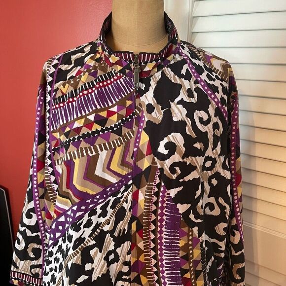 ZENERGY BY CHICO’S | zip up lightweight black purple jacket size 3 or L - Picture 2 of 6